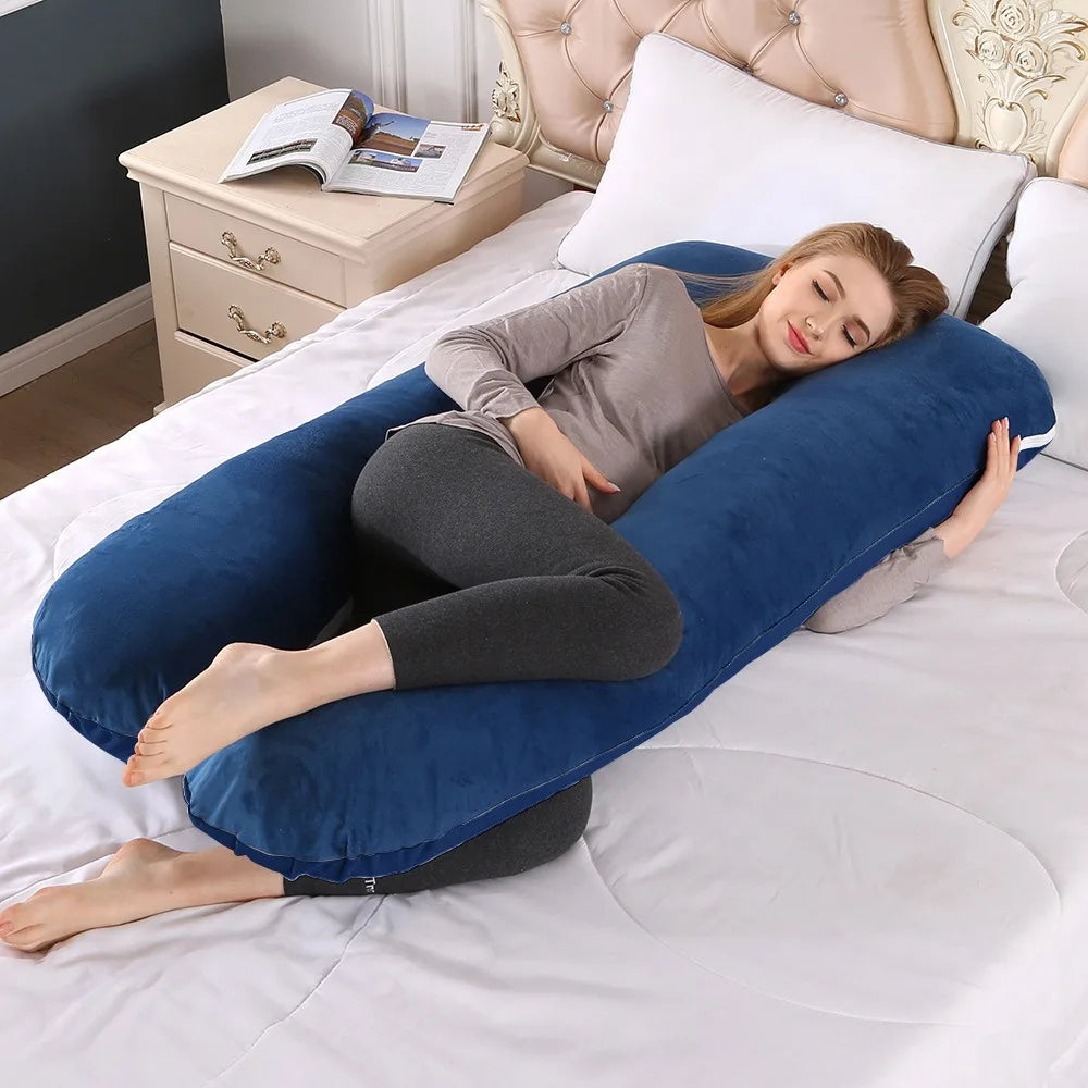 Cojín Almohada Maternal U + Funda Suave - Rosa y Gris