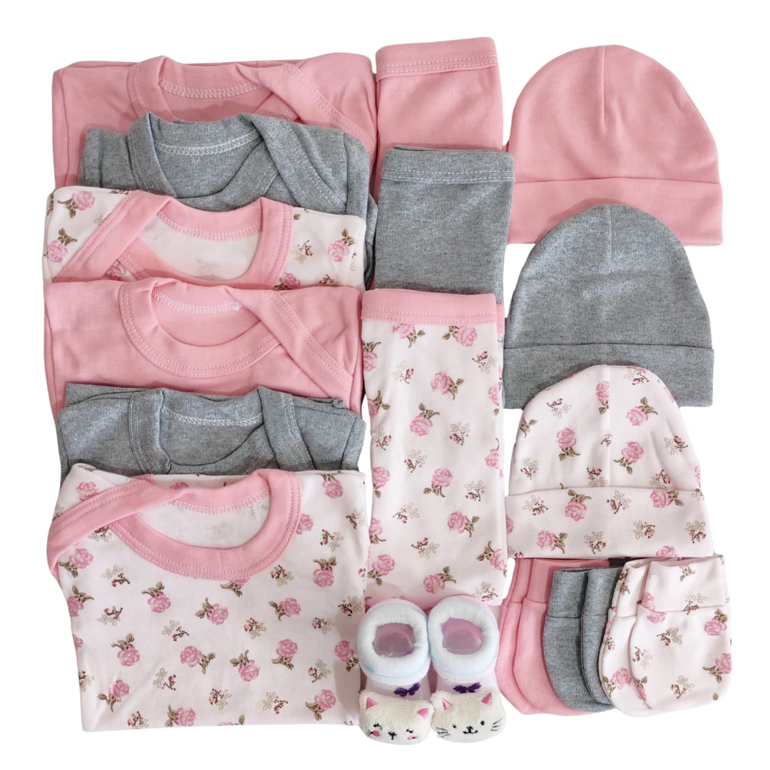 Set Ajuar Palo Rosa*Rosas Niña 0-3 meses Algodón