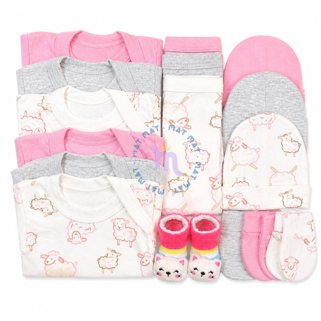 Set Ajuar Rosa*Ovejitas Niña 0-3 meses Algodón
