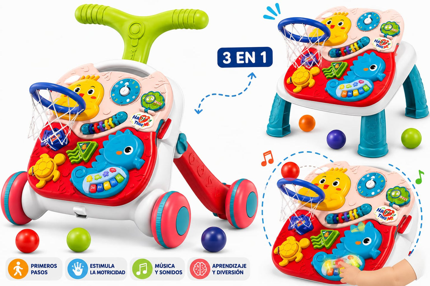 Andador Musical 3 en 1 con Mesa de Actividades y Canasta