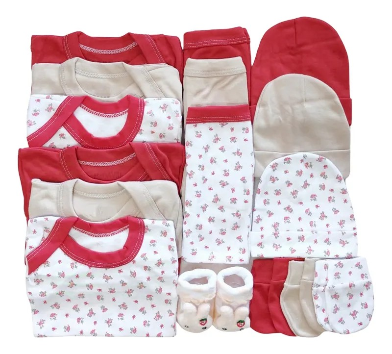 Set Ajuar Rojo*Flores 0-3 meses Algodón