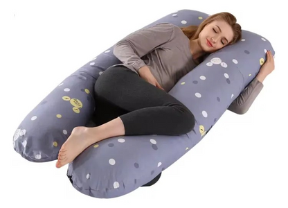 Cojín Almohada Maternal U + Funda Suave - Rosa y Gris