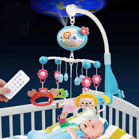 Móvil de Bebé Musical con Proyector Cunas y Coches 360 Grados – Celeste y Rosa