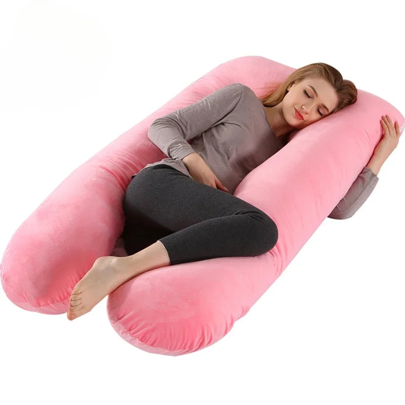 Cojín Almohada Maternal U + Funda Suave - Rosa y Gris