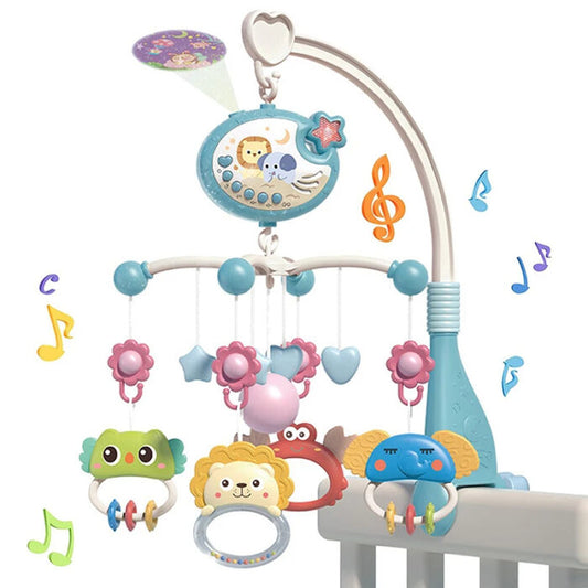 Móvil de Bebé Musical con Proyector Cunas y Coches 360 Grados – Celeste y Rosa