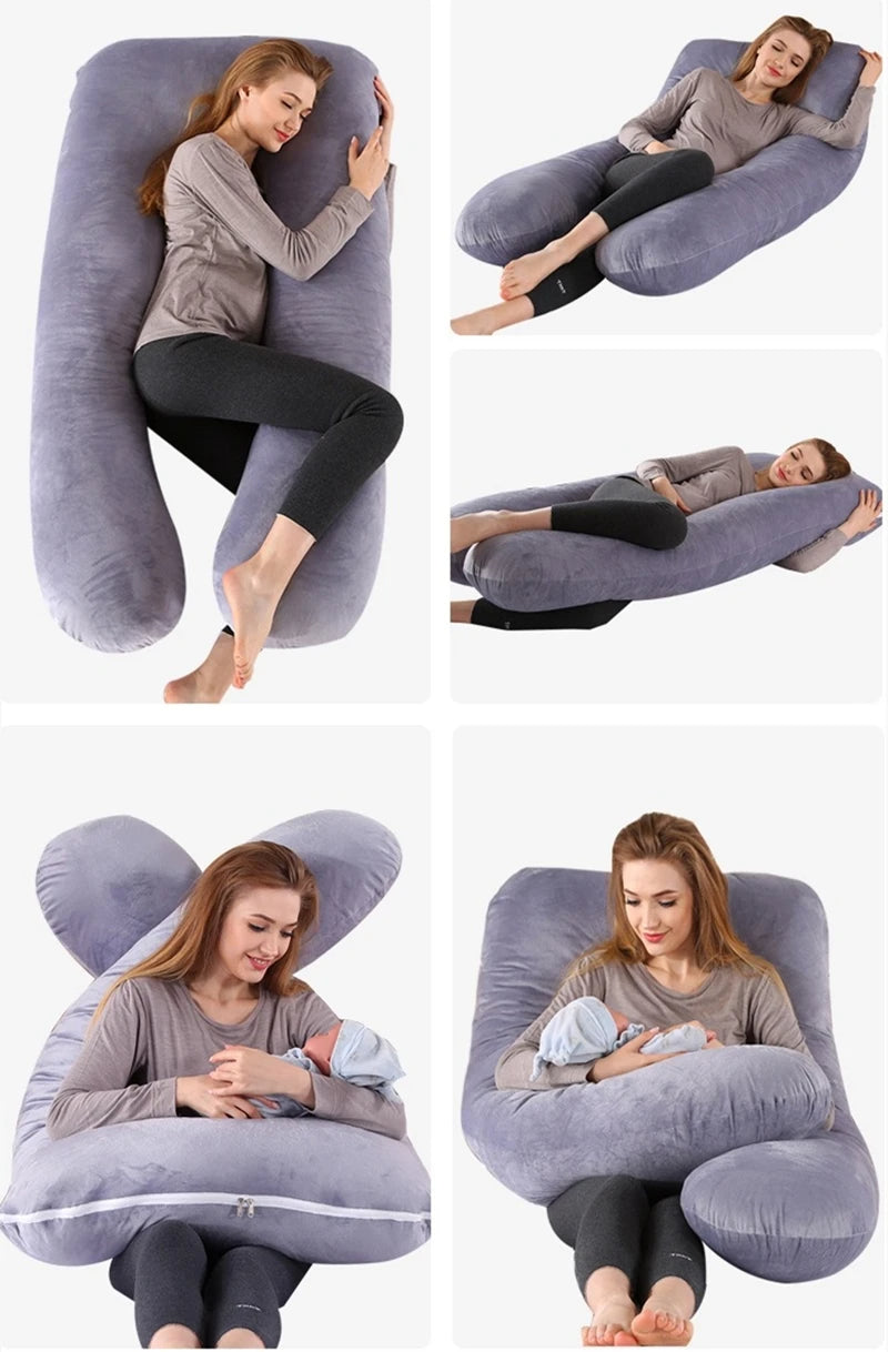 Cojín Almohada Maternal U + Funda Suave - Rosa y Gris