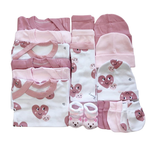 Set Ajuar Palo Rosa*Corazones Niña 0-3 meses Algodón