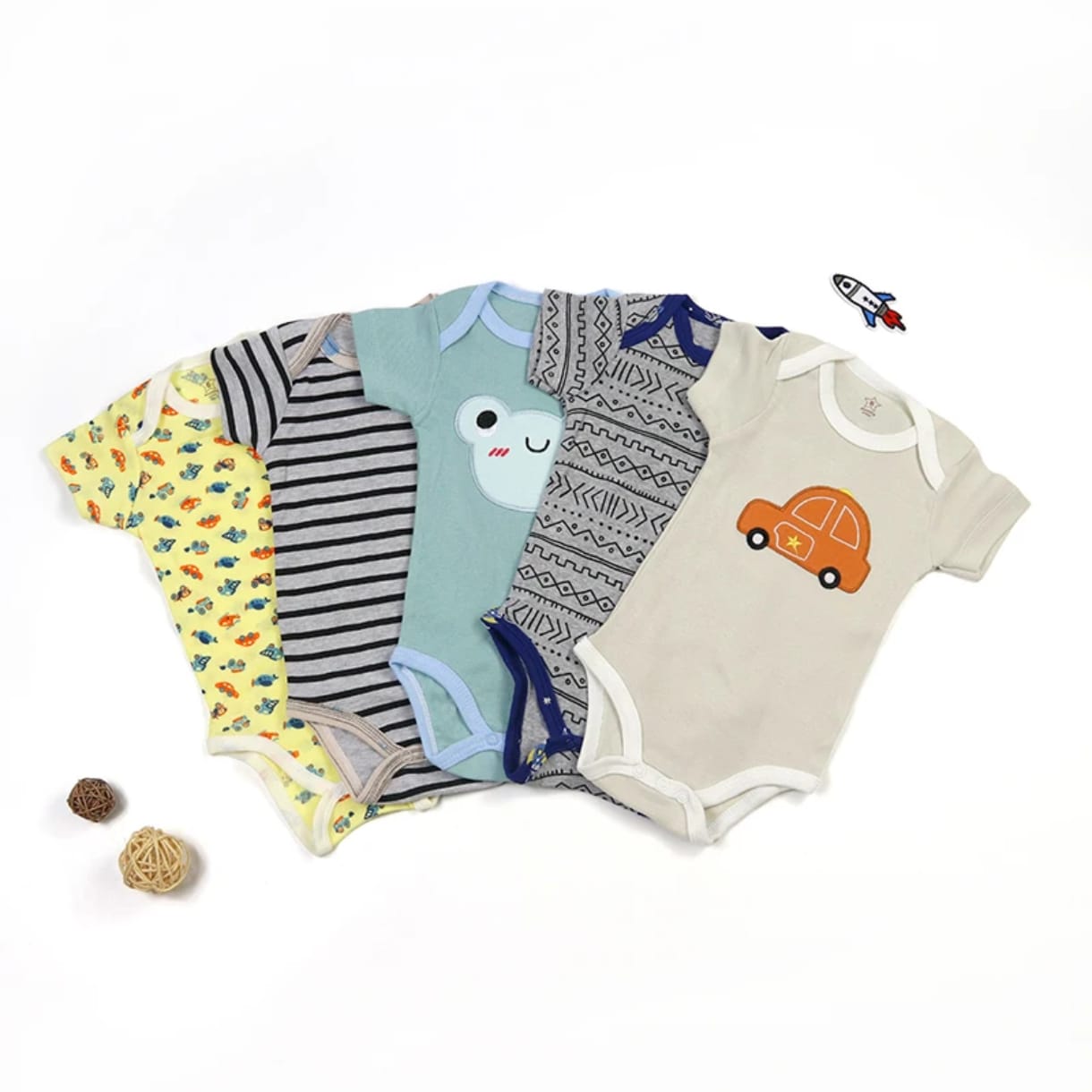 Kit de Niña- Niño 5 Bodys Manga Corta 100% Algodón