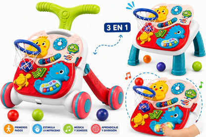 Andador Musical 3 en 1 con Mesa de Actividades y Canasta