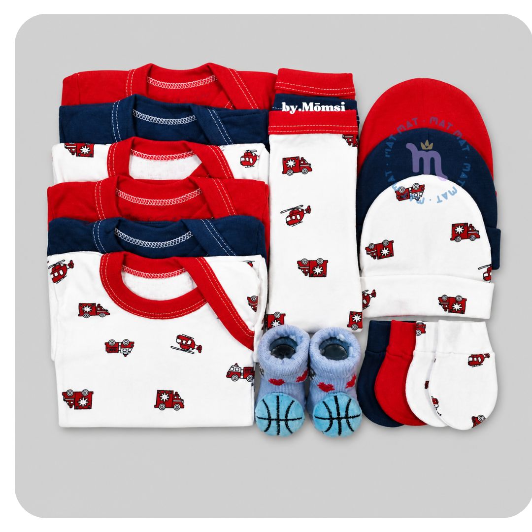 Set Ajuar Rojo*Bomberos Unisex 0-3 meses Algodón