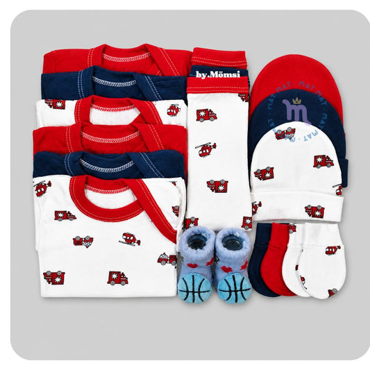 Set Ajuar Rojo*Bomberos Unisex 0-3 meses Algodón