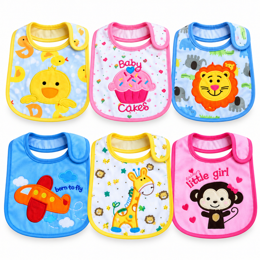 Set 6 Unid Baberos Bordados Impermeable 3 Capas Niño – Niña